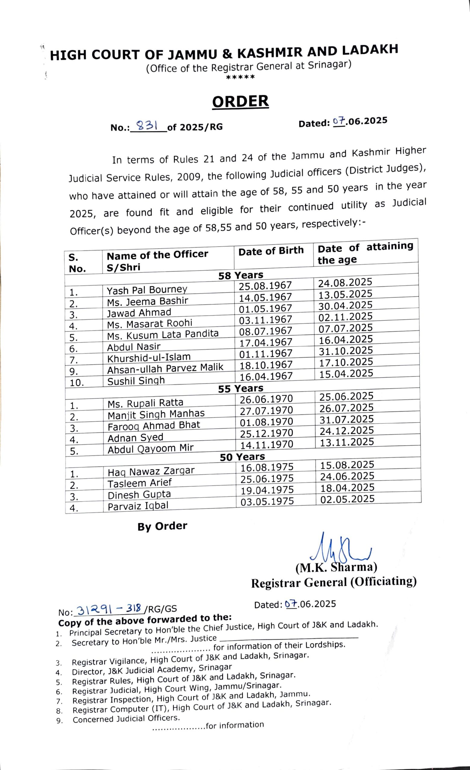 19 Judicial Officers In J&K Found Fit For Service Beyond 58, 55, And 50 Years 19 Judicial Officers In J&K Found Fit For Service Beyond 58, 55, And 50 Years