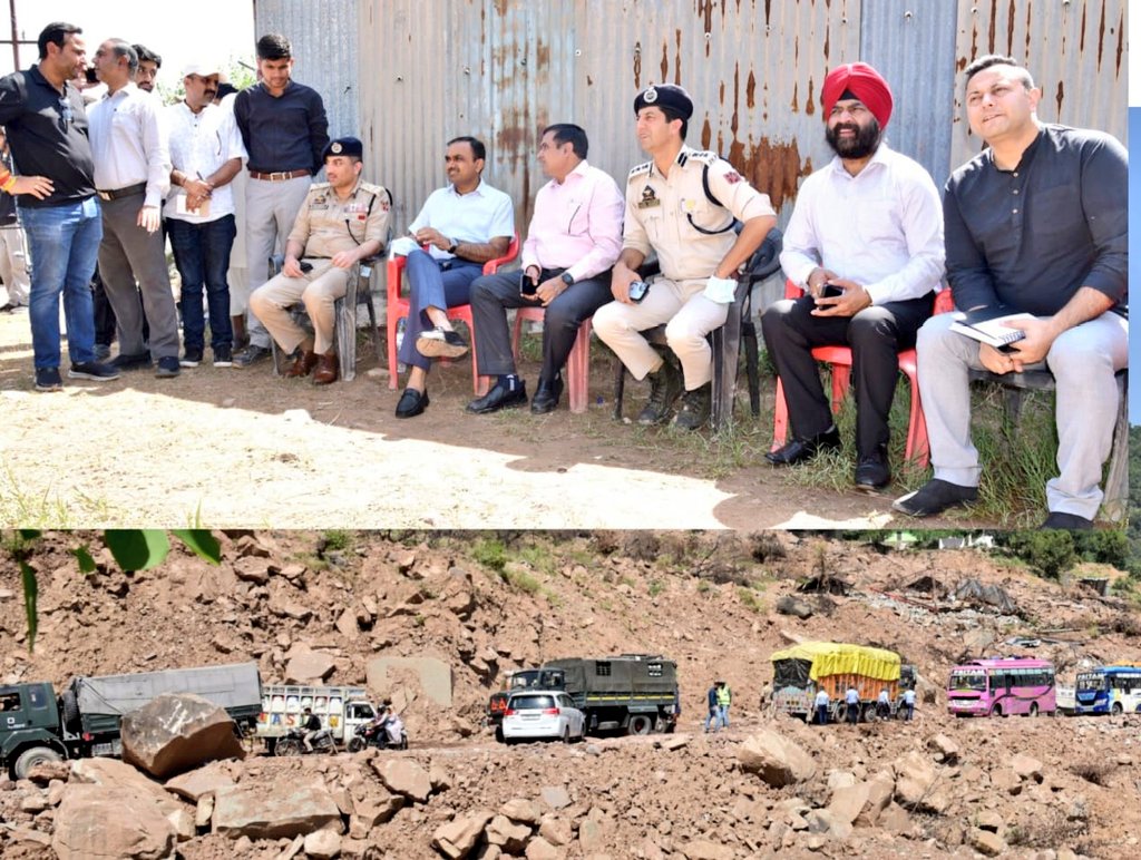 Divisional Commissioner Jammu, @Rameshkumarias today conducted an extensive visit to the affected stretch of NH-44 at Thard to review the pace of ongoing restoration works and regulation of traffic movement.