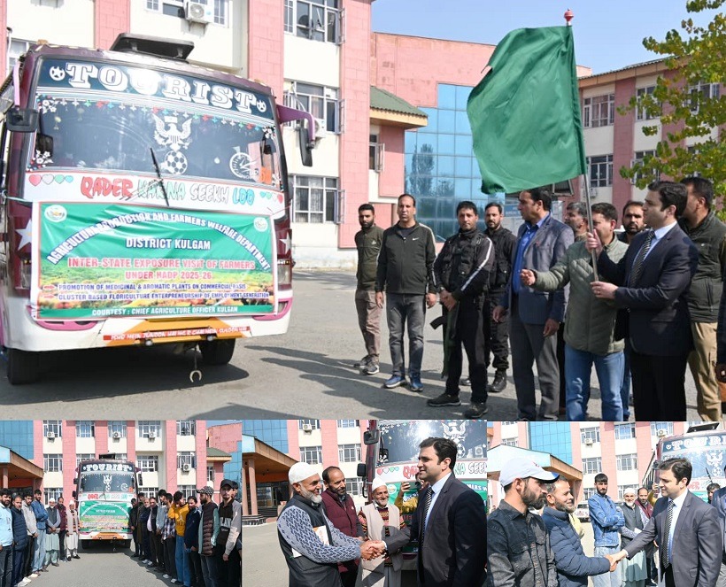 DC Kulgam flags-off farmers on exposure visit to Palampur Agriculture University