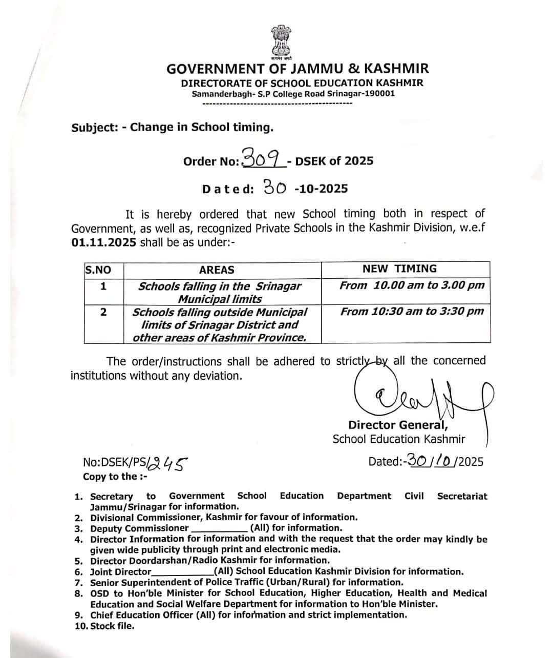New School Timings Announced for Kashmir Division