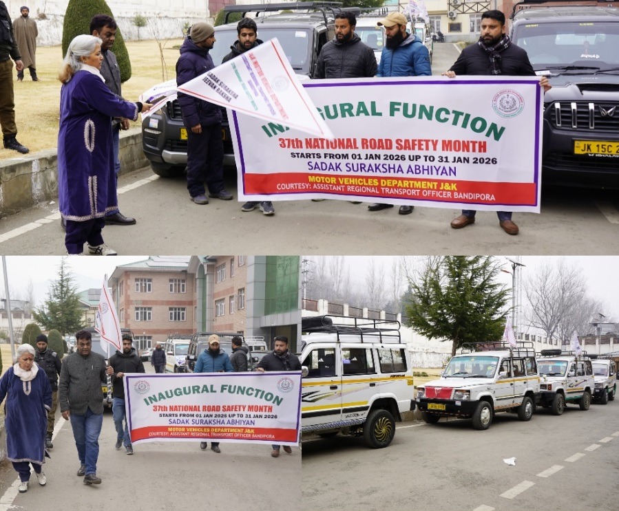 DC Bandipora inaugurates Road Safety Month, flag-off awareness rally
