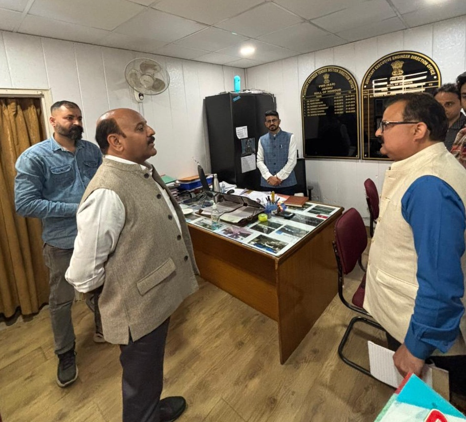 Deputy Chief Minister conducts surprise inspection of Chief Engineer PWD Office, JammuEmphasizes timely project completion, prompt service delivery to public