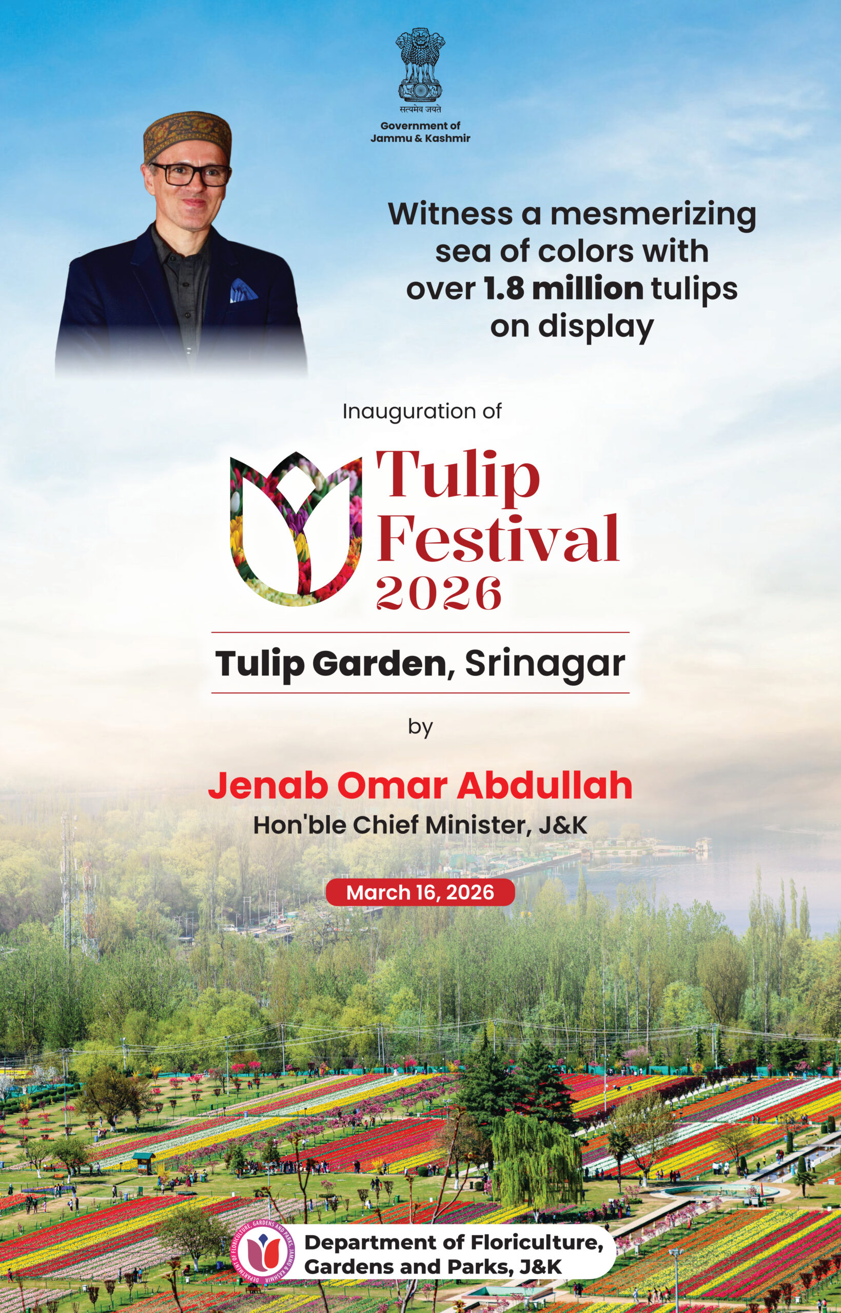 Witness a mesmerizing sea of colors with over 1.8 million tulips on display