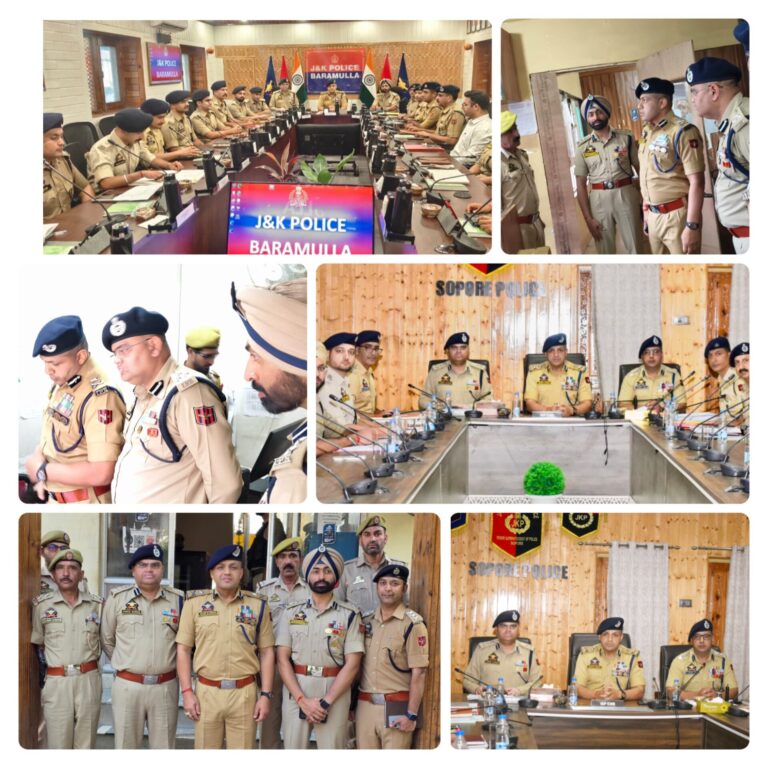 IGP Kashmir Zone Shri Sujit Kumar-IPS reviewed security, law & order, crime and operational preparedness in Baramulla & Sopore, stressing intelligence-based operations, surveillance, effective naka/interception and close coordination