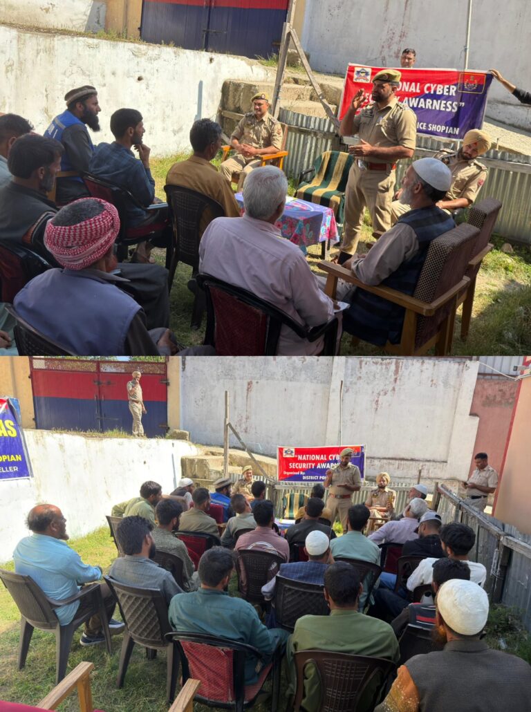Shopian Police held a Cyber Awareness Programme at PS Keller, sensitising citizens on phishing, OTP scams, online frauds & digital safety