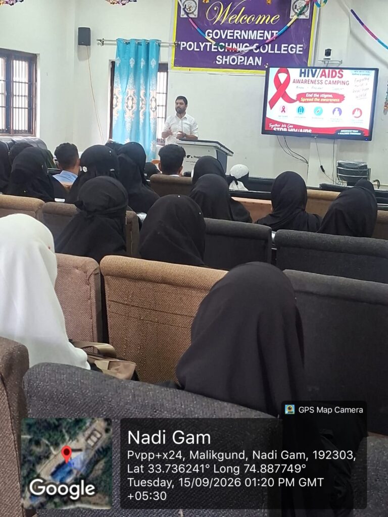 Govt Polytechnic College Shopian organized an HIV/AIDS Awareness Campaign today to sensitize students about HIV/AIDS, its prevention, transmission, treatment & the importance of eliminating stigma & discrimination associated with the disease