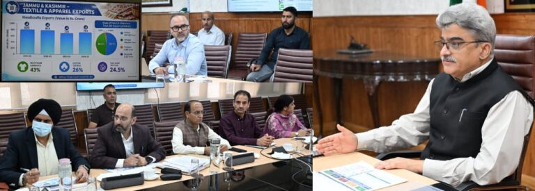 Chief Secretary Atal Dulloo today reviewed the Action Plan for Promotion of Export of Handicrafts and Handloom Products, aimed at raising J&K’s textile and apparel exports from ₹800 crore to ₹2,000 crore by 2030