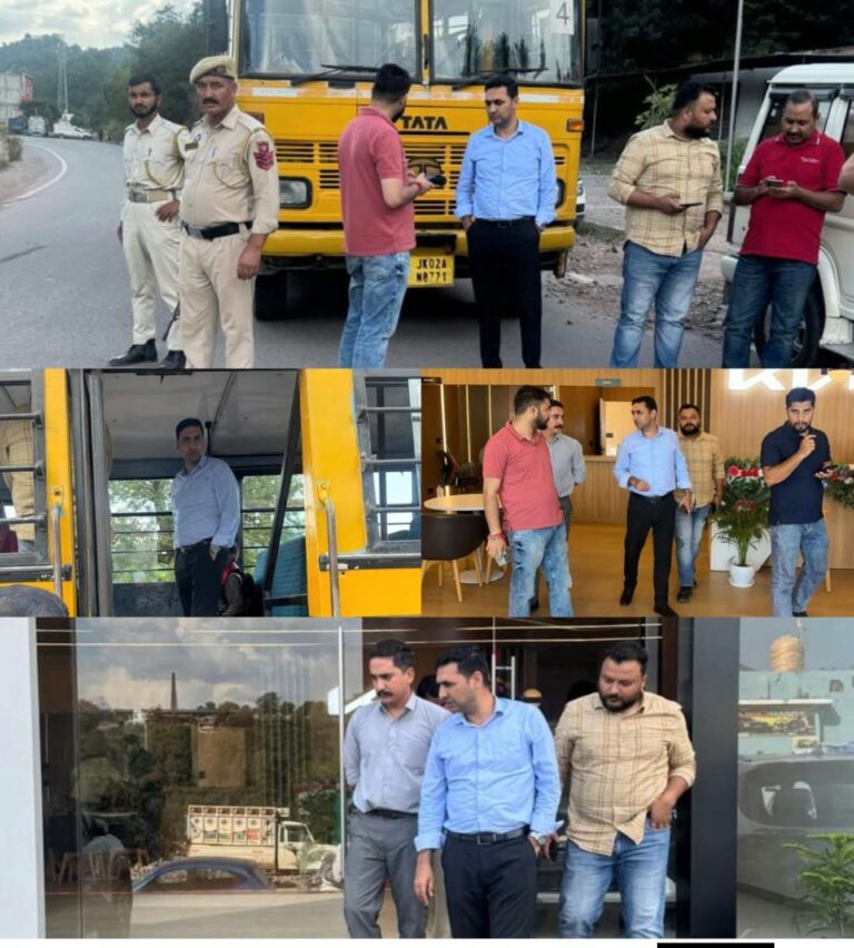 MVD Rajouri checked 120 vehicles, issued 16 challans with ₹36,500 fine and recommended suspension of one driving licence. Inspected PUCC centres, driving schools & dealerships; two showrooms were sealed for operating without requisite Trade Certificates