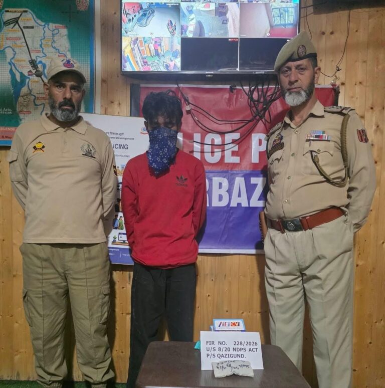 #WarOnDrugContinues #Mission Drug Free KulgamKulgam Police arrests Drug Drug peddler Sahil Javaid Wani R/I Devalgam Anantnag & recovered 21 gram of Charas like contraband. Case registered investigation takenup