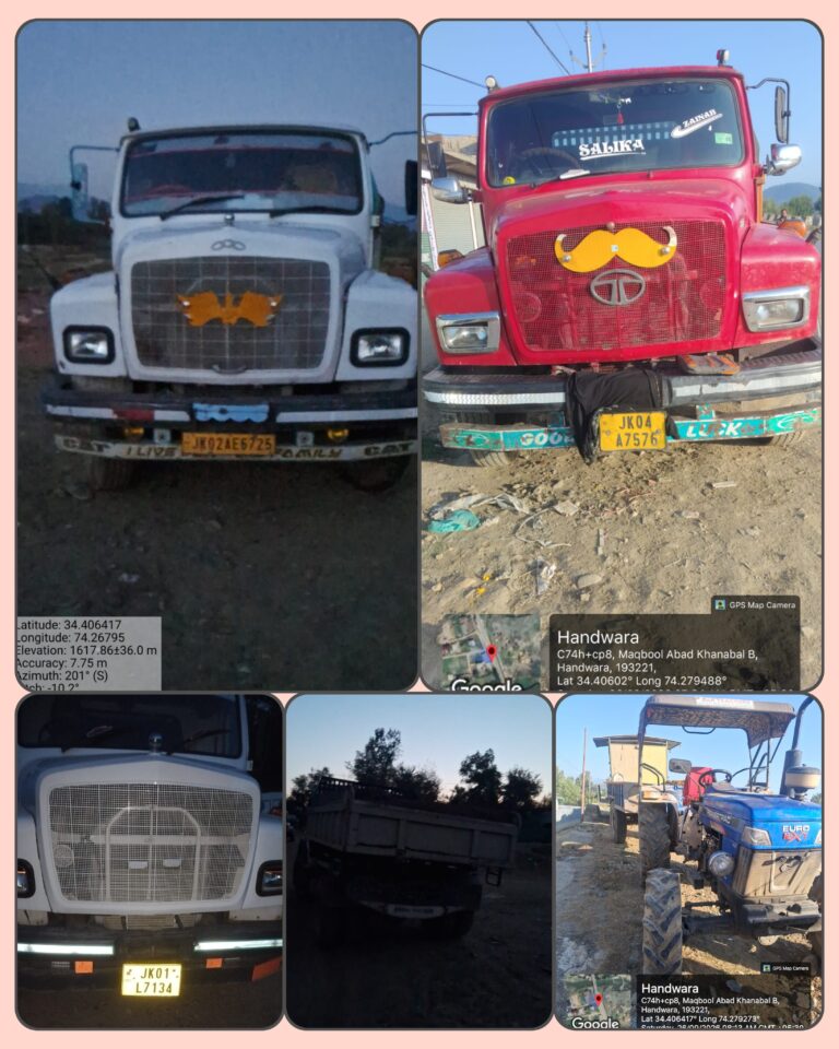 HANDWARA POLICE CRACK DOWN ON ILLEGAL MINING: 5 VEHICLES SEIZED DURING NIGHT RAID AT WASKORA (TALRI NALA) BY POLICE STATION HANDWARA