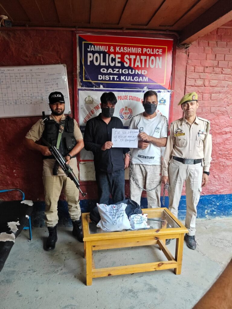 In a continued crackdown on the illegal trafficking of narcotic & psychotropic substances, Kulgam Police seized 25 bottles of Codeine (100 ml each) & arrested two persons. Case registered investigation takenup