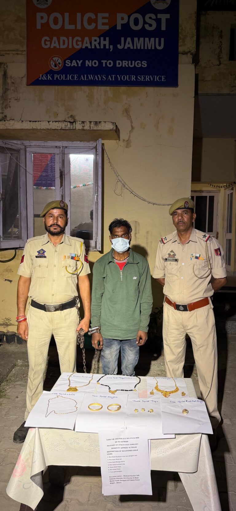 Jammu Police Cracks House Burglary within Hours; Accused Arrested, Stolen Gold Worth ₹15 Lakh Recovered by PS Satwari